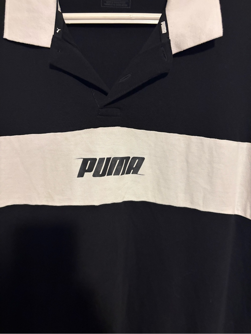 Puma Black Polo with White Chest Stripe and Collar - Picture 3 of 4